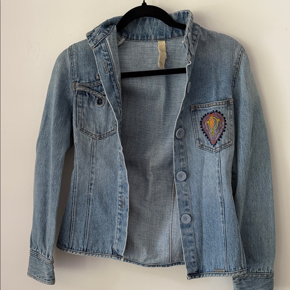 Ted Baker Light Blue Denim Jacket with Embroidered Patch